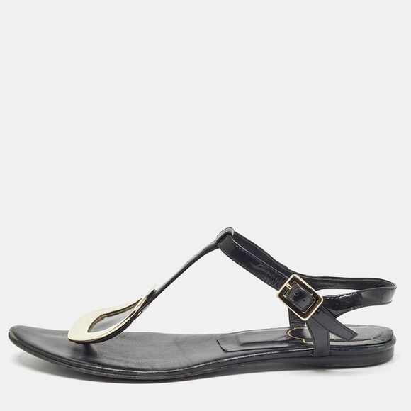 Roger Vivier Black Leather Slingback Flat Sandals Size 37,New Products : American Fashion Style Bags On Sale
